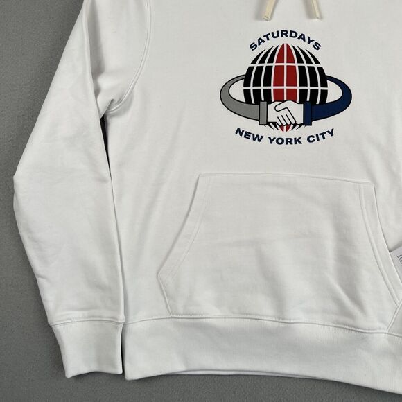 NWT Saturdays NYC White Ditch Handshake Long Sleeve‎ Pullover Hoodie Men’s Small - Picture 7 of 16